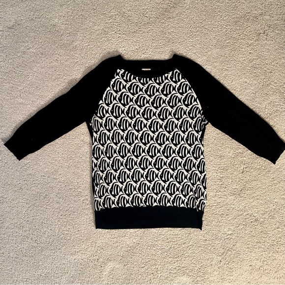 J. Crew navy and white nautical fish print lightweight summer sweater Sz S - Picture 2 of 4